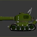 Green Military Tank With Cannon Tracks Periscope Antenna And Detailed Design