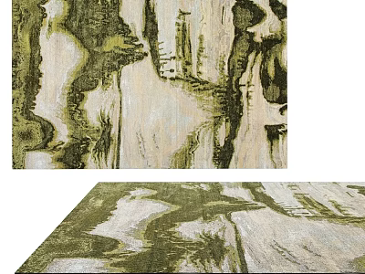 Square Rug With Green Beige Abstract Pattern For Modern Living Room Decor 3d model