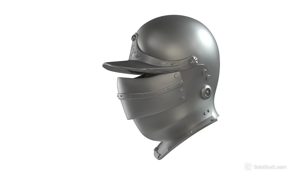 Medieval Metal Warrior Helmet with Face Visor and Rivet Details 3d model 