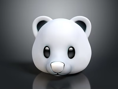 Adorable Panda Head Plush Toy with White Body Black Ears and Round Eyes 3d model