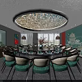 Private Dining Room Interior With Round Table Green Chairs And Chinese Traditional Decor