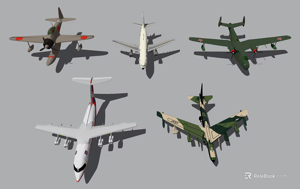Various Types Of Airplane Models In Different Colors And Designs Displayed Together 3d model 