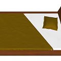 Modern Double Bed with Brown and White Wooden Headboard and Green Bedspread on White Mattress