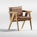 Modern Wooden Dining Chair With Leather Upholstered Seat And Armrest Design