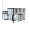Modern Two Story Container Building With Glass Windows And Green Lawn Design