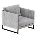 Modern Gray Fabric Single Seater Sofa With Square Armrest And Black Metal Legs