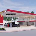 Play Brand Gas Station With Red Yellow Canopy Fuel Pumps And Convenience Store