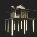 Ancient Traditional Architecture With Wooden Framework Tiled Roof And Supporting Columns