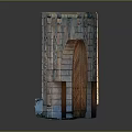 Ornate Historic Entrance Gate With Stone Brick Structure Intricate Carved Decorations And Arched Wooden Door