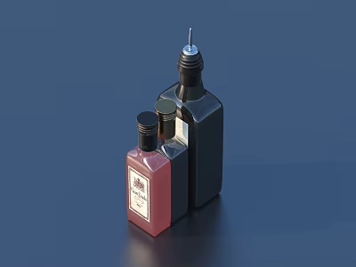 Modern Black And Red Bottles Featuring Sharp Nozzle And Label Design 3d model