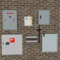 Industrial Electrical Control Panels Mounted on Brick Wall with Safety Features