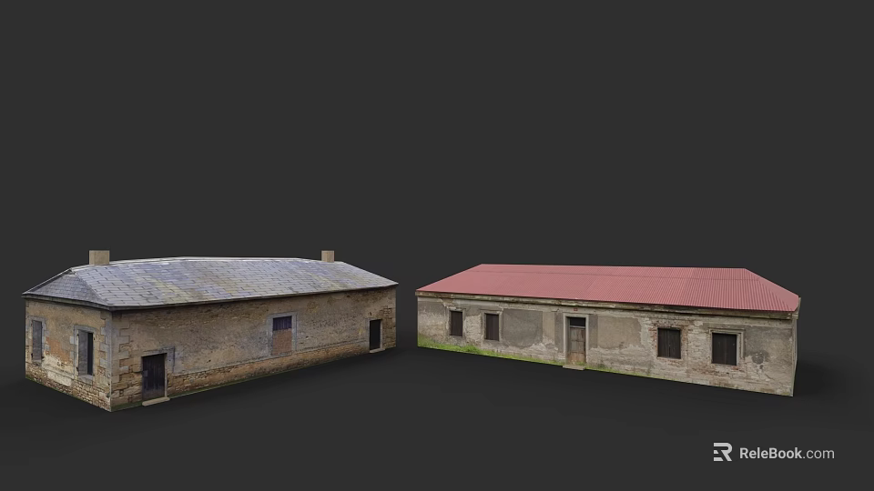 Detached Villa Exterior Featuring Stone Walls Gray And Red Roofs Windows And Doors 3d model 