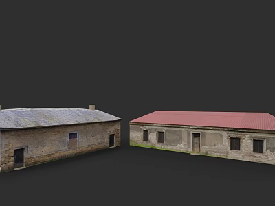 Detached Villa Exterior Featuring Stone Walls Gray And Red Roofs Windows And Doors 3d model
