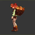 Woman In Red Mushroom Hat Carrying Basket Wearing Green Top Brown Shorts Red Boots