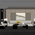 Modern Living Room Interior Design With White Sofa Black Coffee Table And Mountain Artwork