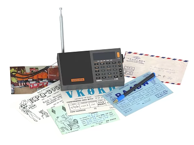Vintage Radio Communication Device With Antenna Old Documents And Pen 3d model