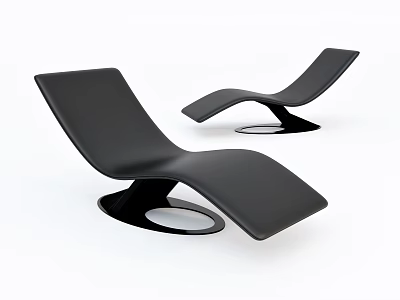 Two Modern Black Chaise Lounges With Sleek Design And Circular Base 3d model