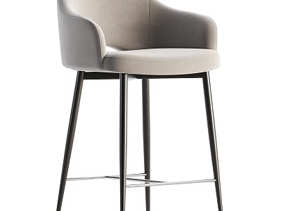 Modern Upholstered Bar Stool With Armrest Light Gray Fabric And Black Metal Legs 3d model