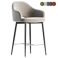 Modern Upholstered Bar Stool With Armrest Light Gray Fabric And Black Metal Legs