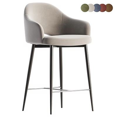 Modern Upholstered Bar Stool With Armrest Light Gray Fabric And Black Metal Legs 3d model
