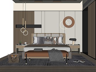 Modern background double bed 3d model