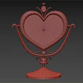 Elegant Heart Shaped Mirror With Decorative Brass Stand And Pink Gemstone Accents