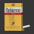 Parisienne Brand Cigarettes With Yellow Box And Filter Tips On Black Surface