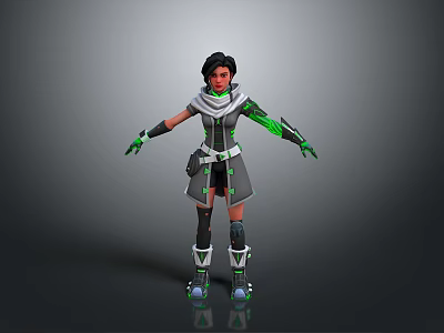 Sci Fi Game Movie Character With Gray Green Tech Style Outfit Short Hair Mechanical Boots 3d model