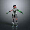 Sci Fi Game Movie Character With Gray Green Tech Style Outfit Short Hair Mechanical Boots