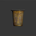 Yellow Clay Ceramic Vase With Black Geometric Patterns And Decorative Lines 3d model