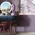 Elegant Modern Sofa Background Wall With Purple Leaf Pattern Mural And Interior Decor