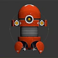 Red Robot Character Design With Round Head Glowing Eyes Metallic Body And Red Legs
