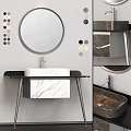 Modern Bathroom Vanity With Marble Countertop Round Mirror And Metal Legs