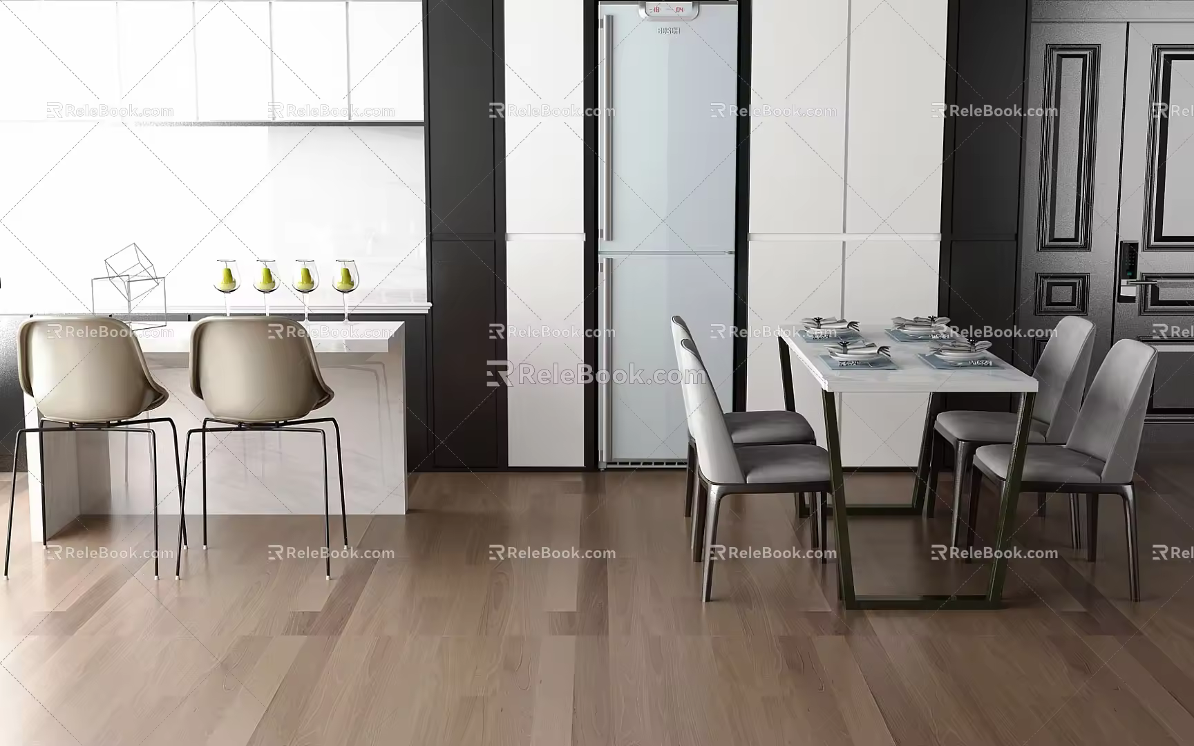Modern Dining Table and Chair Combination Dining Table 3d model