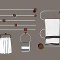 Bathroom Accessories Featuring Metal Towel Racks With Wooden Knobs And Hanging Towels