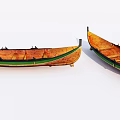 Two Traditional Wooden Boats With Orange And Green Hulls On White