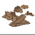 Ancient Architectural Ruins 3D Model With Brown Stone Platforms And Towers