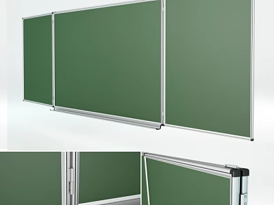 Wall Mounted Green Blackboard Spliced Three Panels With Silver Frame For Office Use 3d model