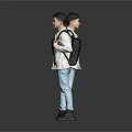Man Wearing White Shirt Blue Jeans Black Backpack Front And Back View Standing
