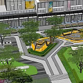 Modern Commercial Landscape With Trees Lawn Plaza Seating Areas And Playground