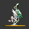 Green Haired Winged Character And Small White Creature With Glowing Staff On Golden Circular Base
