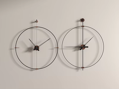 Two Modern Wall Clocks With Black Metal Frame And Minimalist Design 3d model