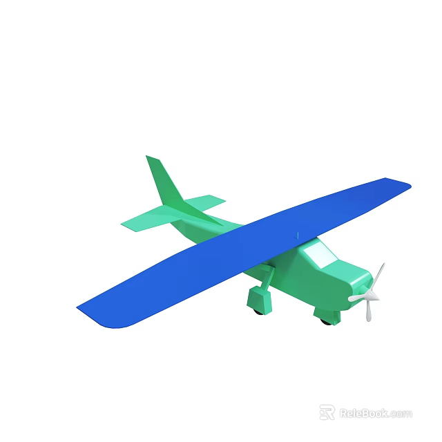 Cute Toy Airplane With Green Body Blue Wings Propeller And Landing Gear 3d model 