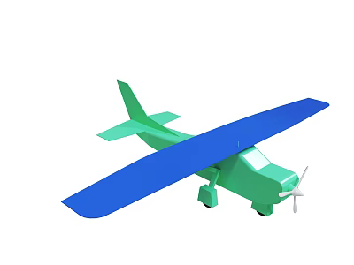 Cute Toy Airplane With Green Body Blue Wings Propeller And Landing Gear 3d model