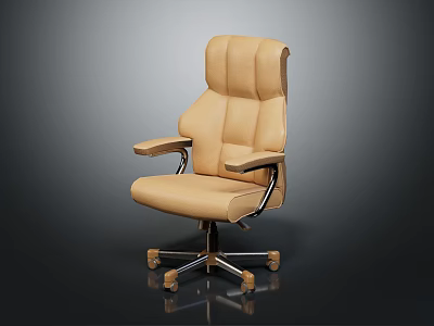 Beige Leather Office Chair With High Back Design And Armrests On Wheeled Base 3d model