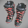 Black and Red Striped Ski Boots with Structured Strap System and Durable Design 3d model