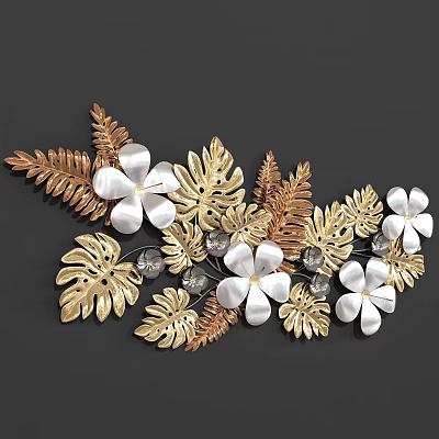 Decorative Wall Art With White Flowers Gold Leaves And Crystal Accents 3d model