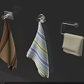 Colorful Striped Towels Hanging On Wall With Wall Mounted Towel Rack And White Towel