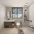 Modern Bathroom Combination With Vanity Toilet Shower Handrails And Wall Mirror