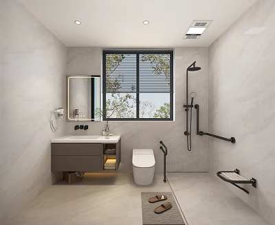 Modern Bathroom Combination With Vanity Toilet Shower Handrails And Wall Mirror 3d model